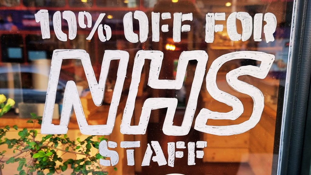 NHS Staff Discount Window Sign National Hemp Service CBD Shop Cafe